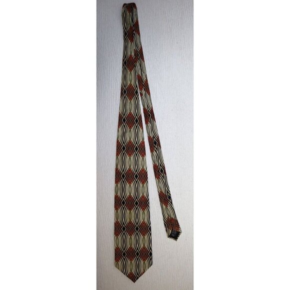 DI MAGGIO - MEN'S CREAM RED GOLD GEOMETRIC PRINT 100% SILK TIE - Picture 4 of 7